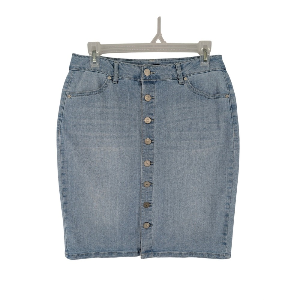 d.jeans Button Front Denim Pencil Skirt 8 Light Blue Stretch Casual Classic‎